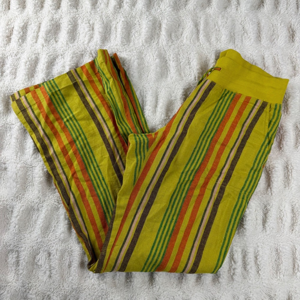 Urban Outfitters Striped Wide Leg Pants Lime Green Orange Boho Drawstring Small